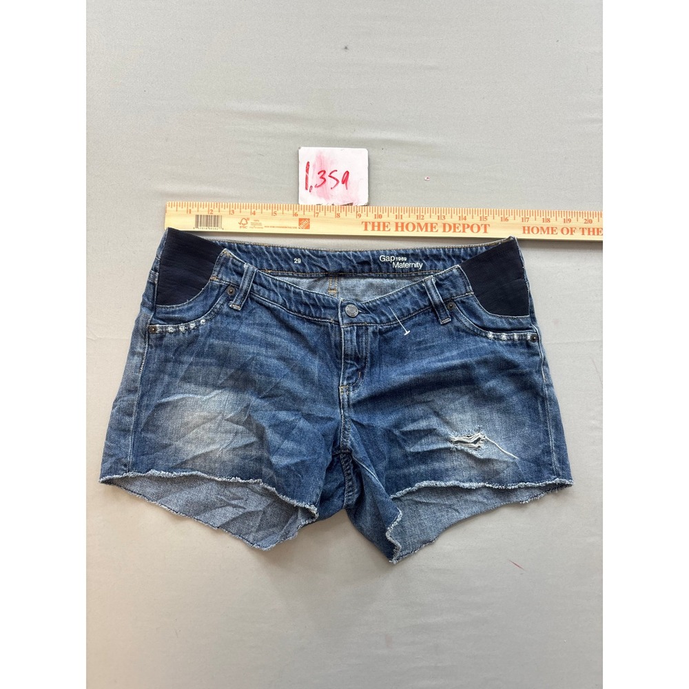 Gap 1969 Maternity Denim Shorts Blue Distressed Cutoff Side Panel Size 29